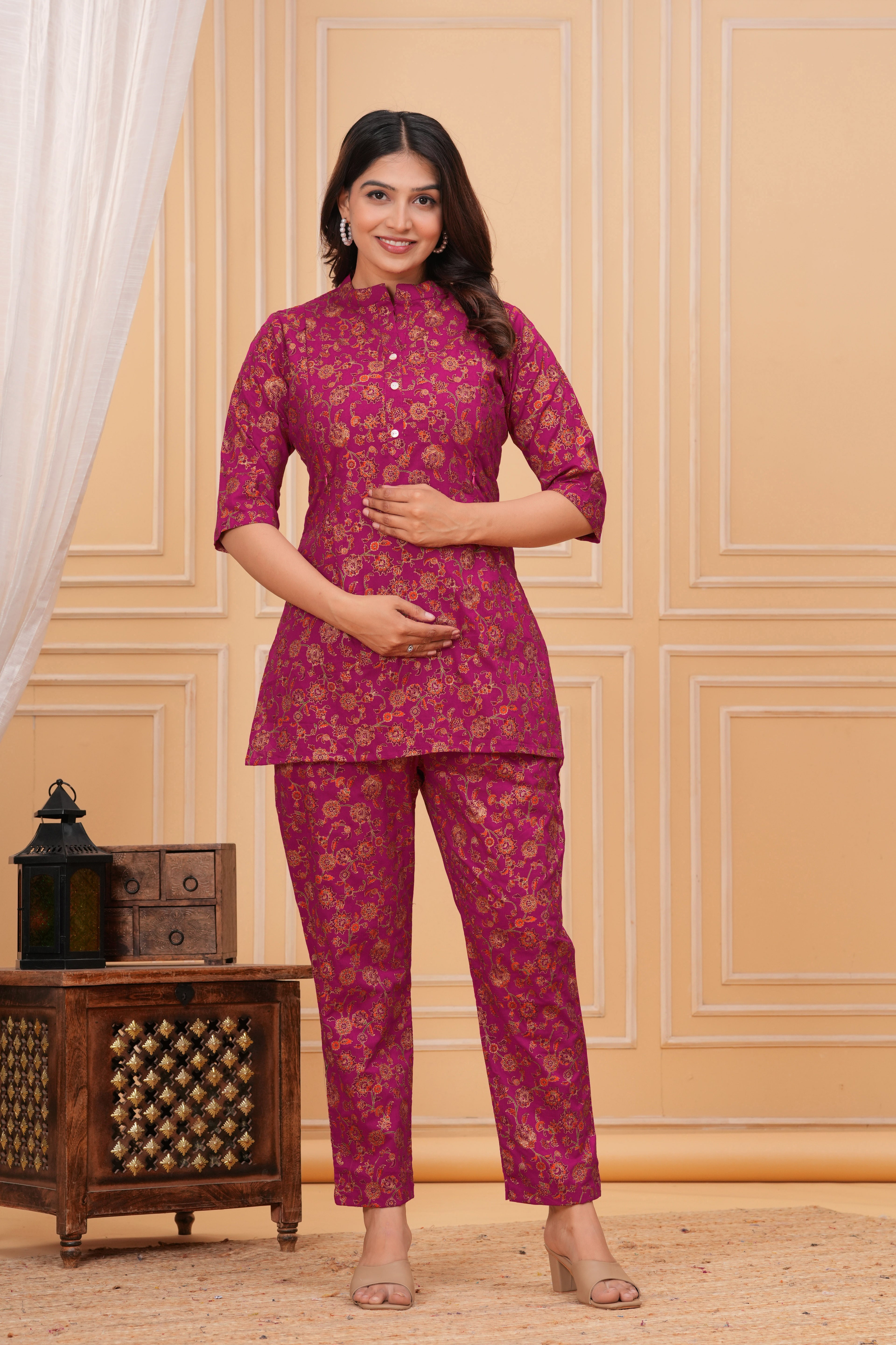 Plum Blossom Maternity Cotton Co-ord Set
