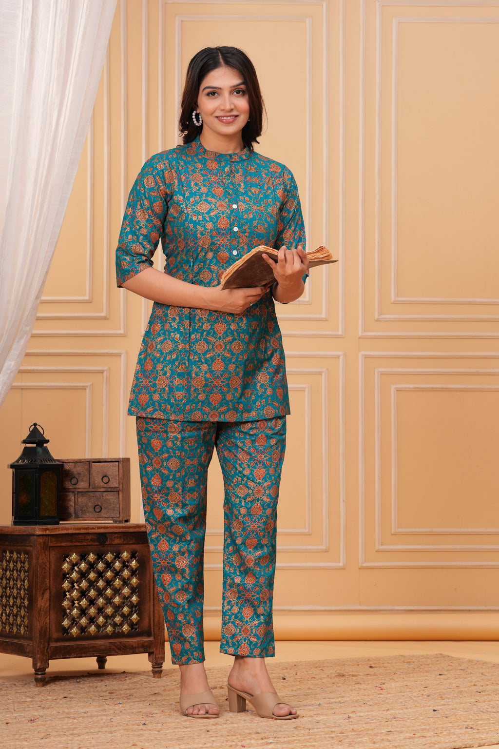 Majestic Teal Vine Maternity Cotton Co-ord Set