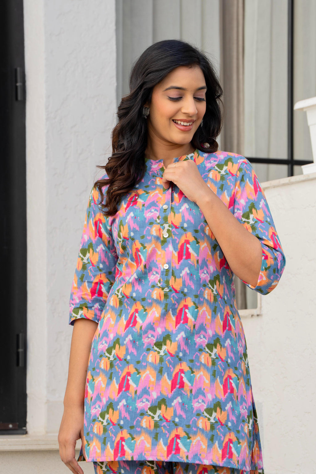 Multicolor Abstract Ikat Cotton Co-ord Set