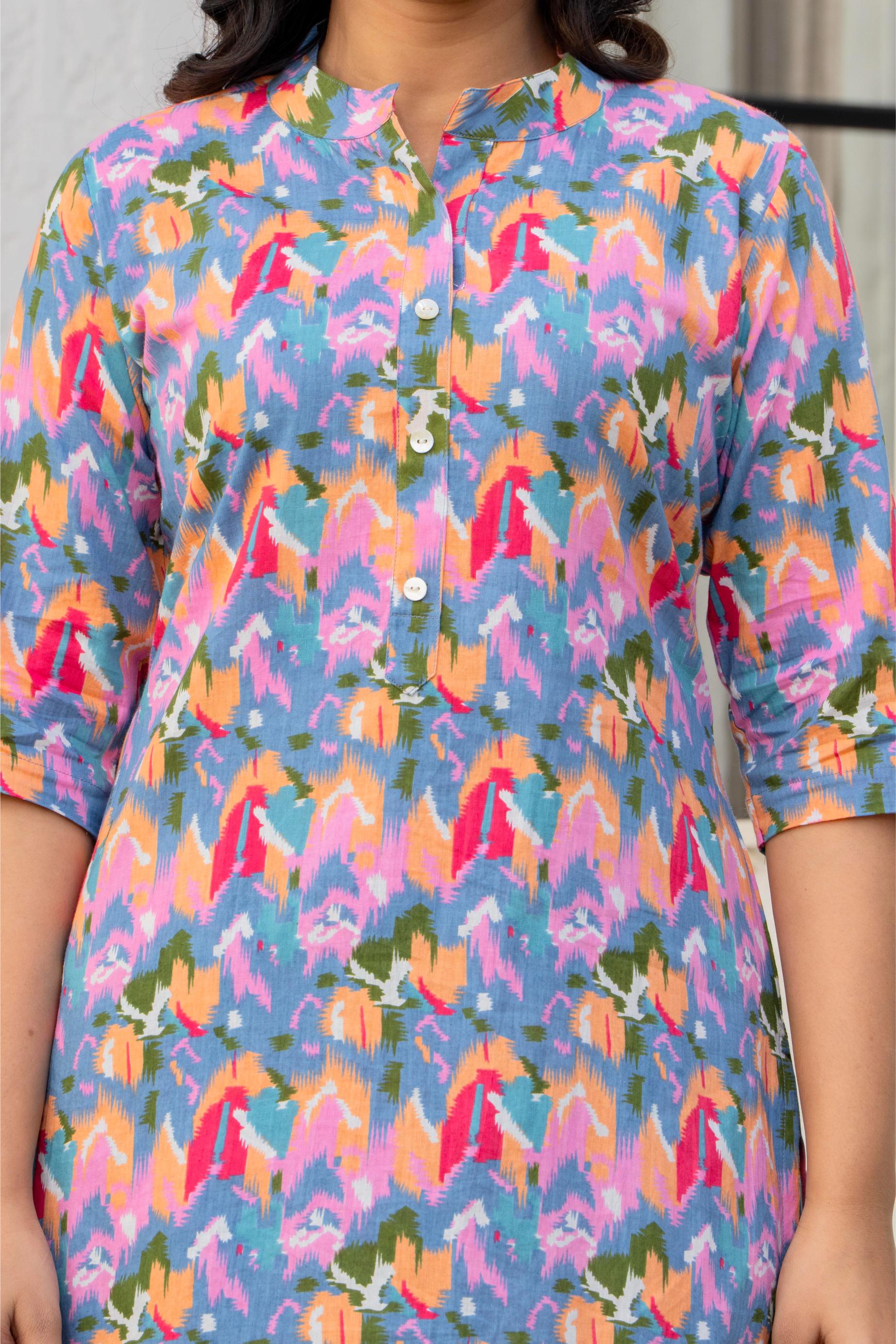 Multicolor Abstract Ikat Cotton Co-ord Set