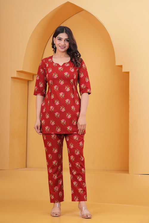 Crimson Bud Maternity Cotton Co-ord Set