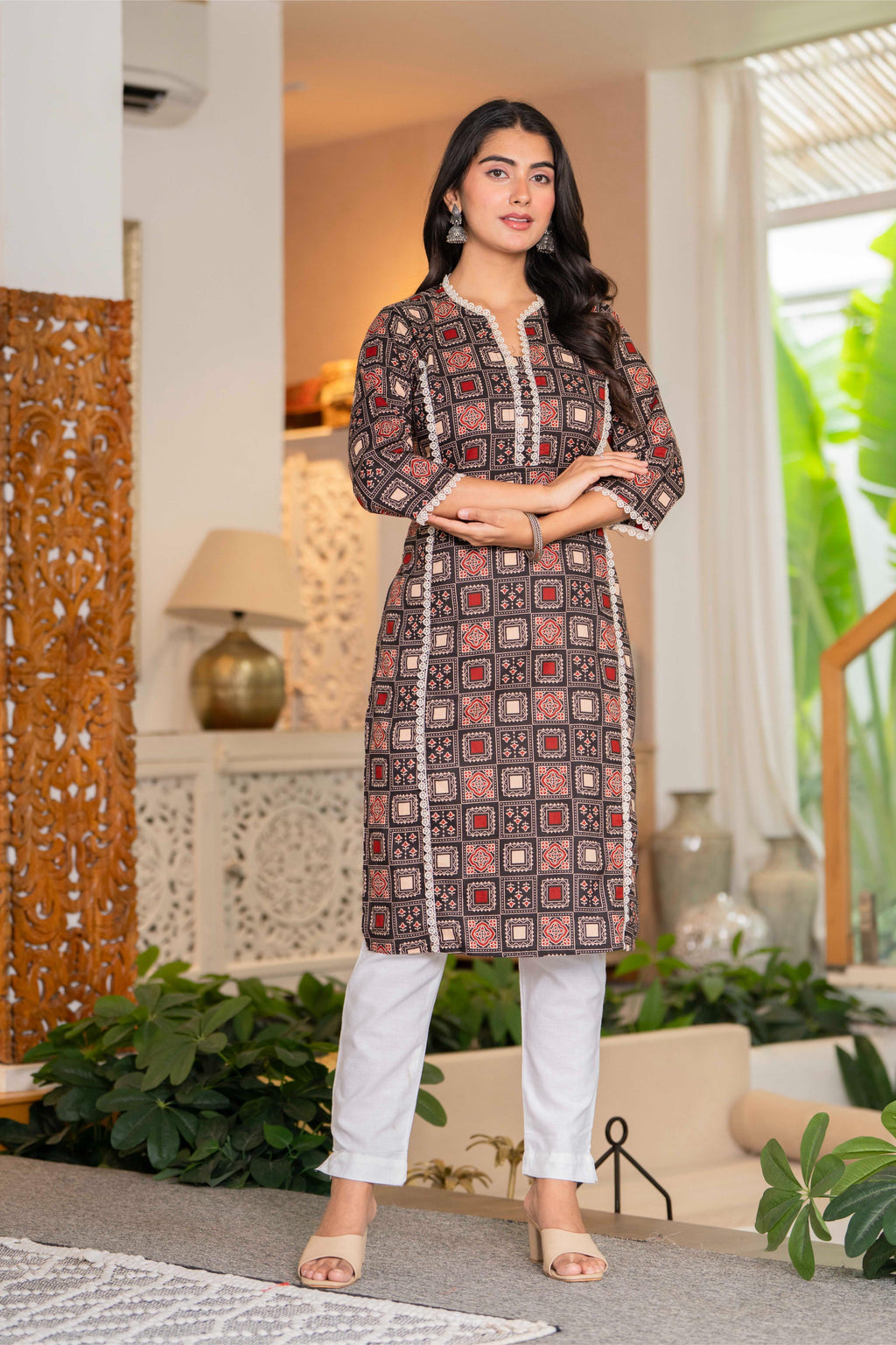 Vintage Charcoal Ajrakh Cotton Kurta