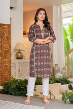 Vintage Charcoal Ajrakh Cotton Kurta