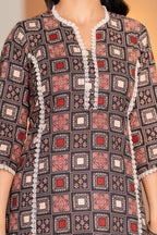 Vintage Charcoal Ajrakh Cotton Kurta