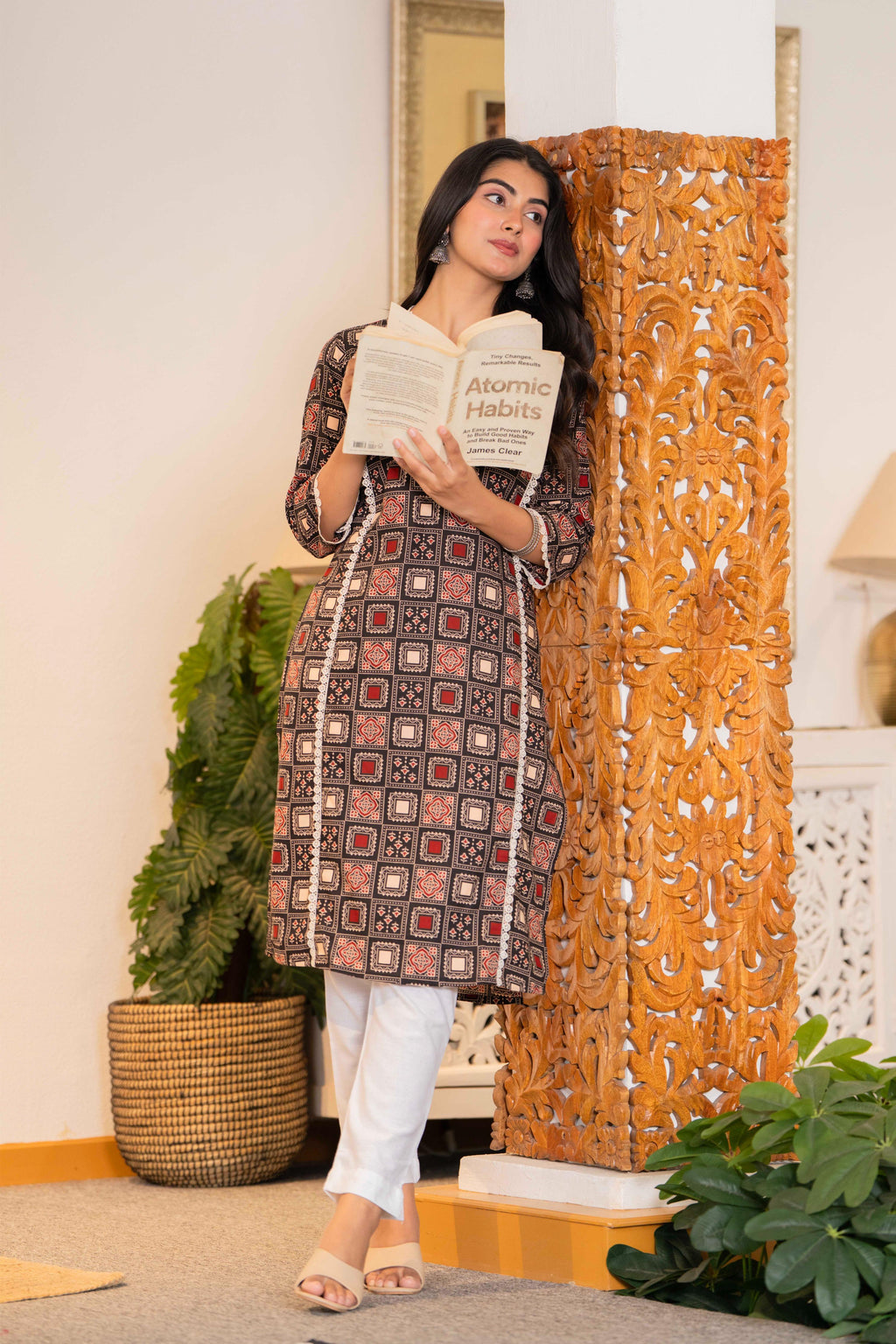 Vintage Charcoal Ajrakh Cotton Kurta