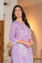 Lavender Paisley Lace Cotton Kurta