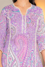Lavender Paisley Lace Cotton Kurta