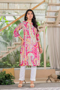 Radiant Fuchsia Paisley Lace Cotton Kurta