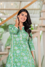 Emerald Meadow Floral Lace Cotton Kurta