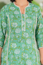 Emerald Meadow Floral Lace Cotton Kurta