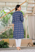 Midnight Indigo Ikat Lace Cotton Kurta