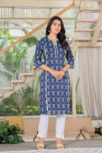 Midnight Indigo Ikat Lace Cotton Kurta