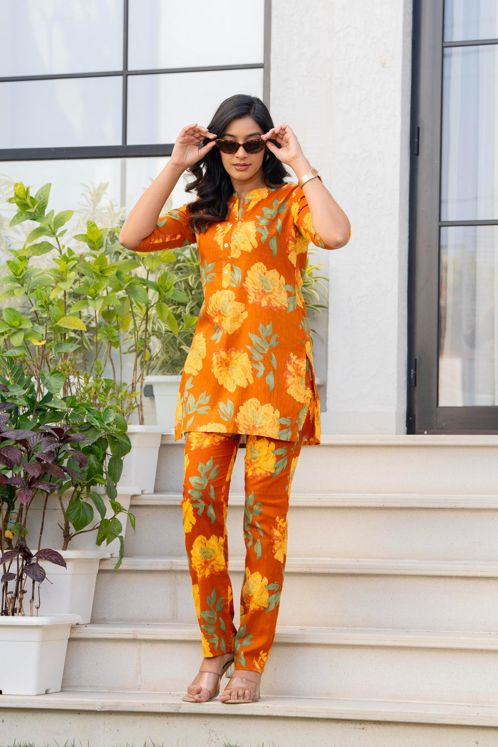 Golden Sunburst Floral Cotton Co-ord Set