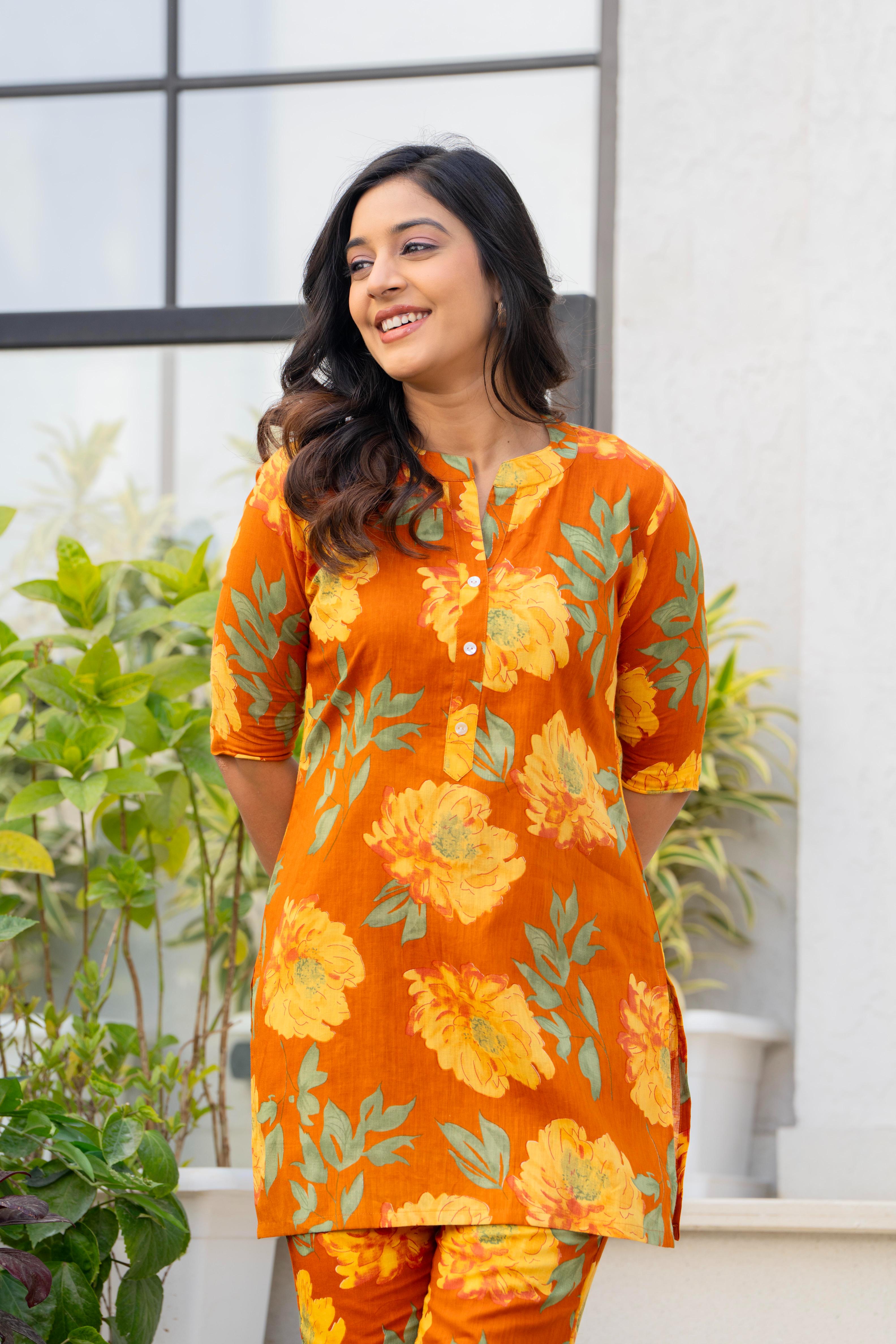 Golden Sunburst Floral Cotton Co-ord Set
