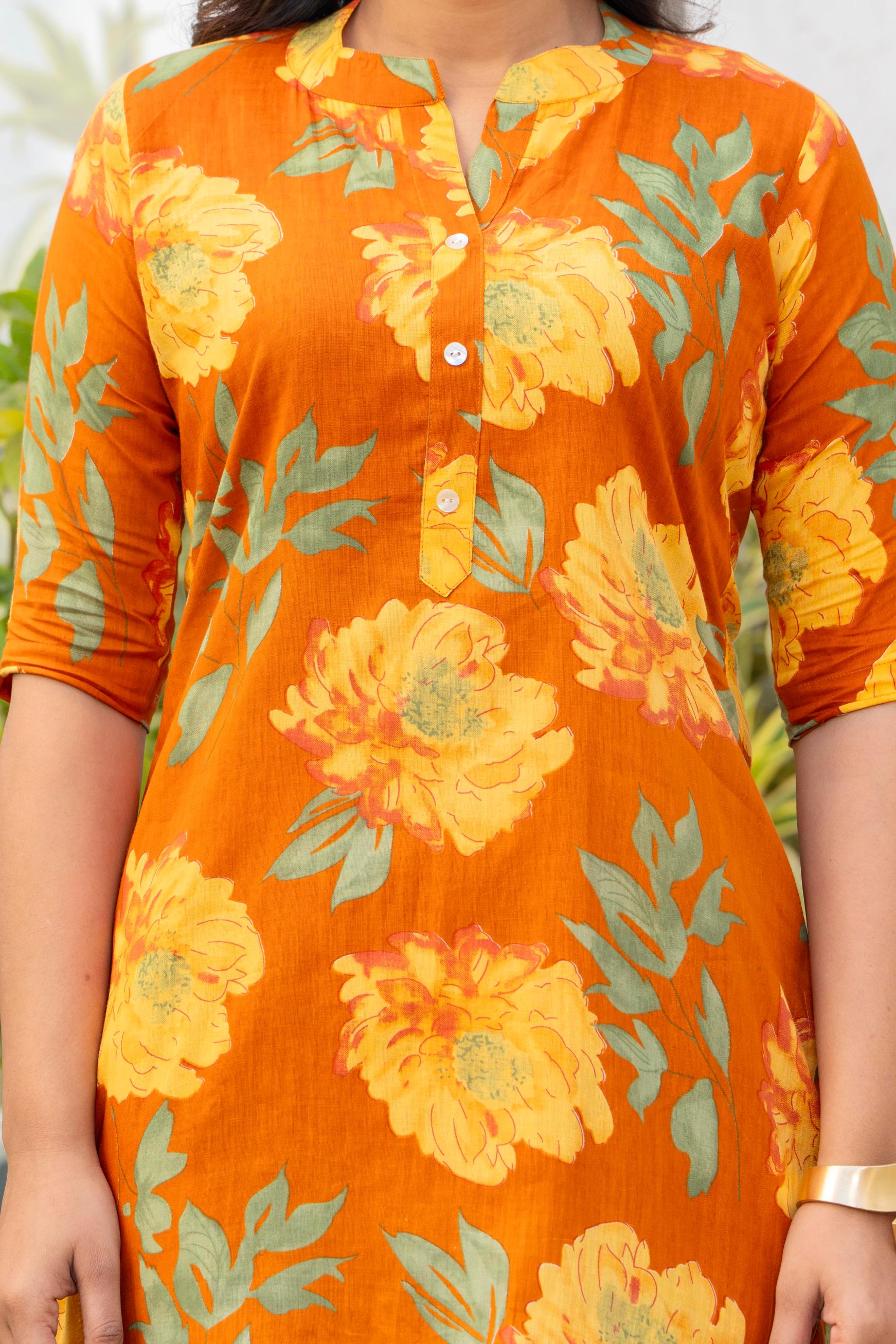Golden Sunburst Floral Cotton Co-ord Set