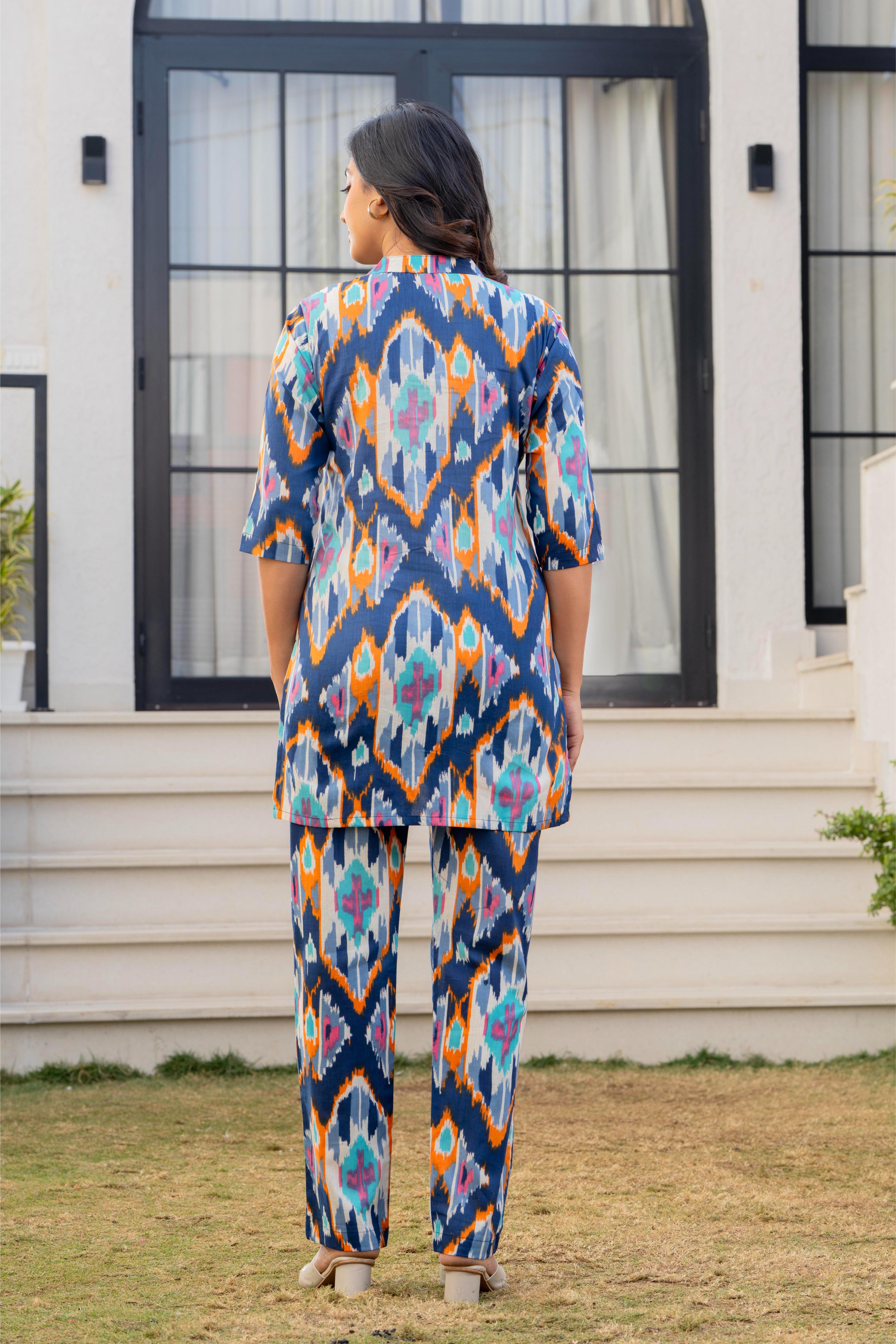 Celestial Blue Ikat Cotton Co-ord Set