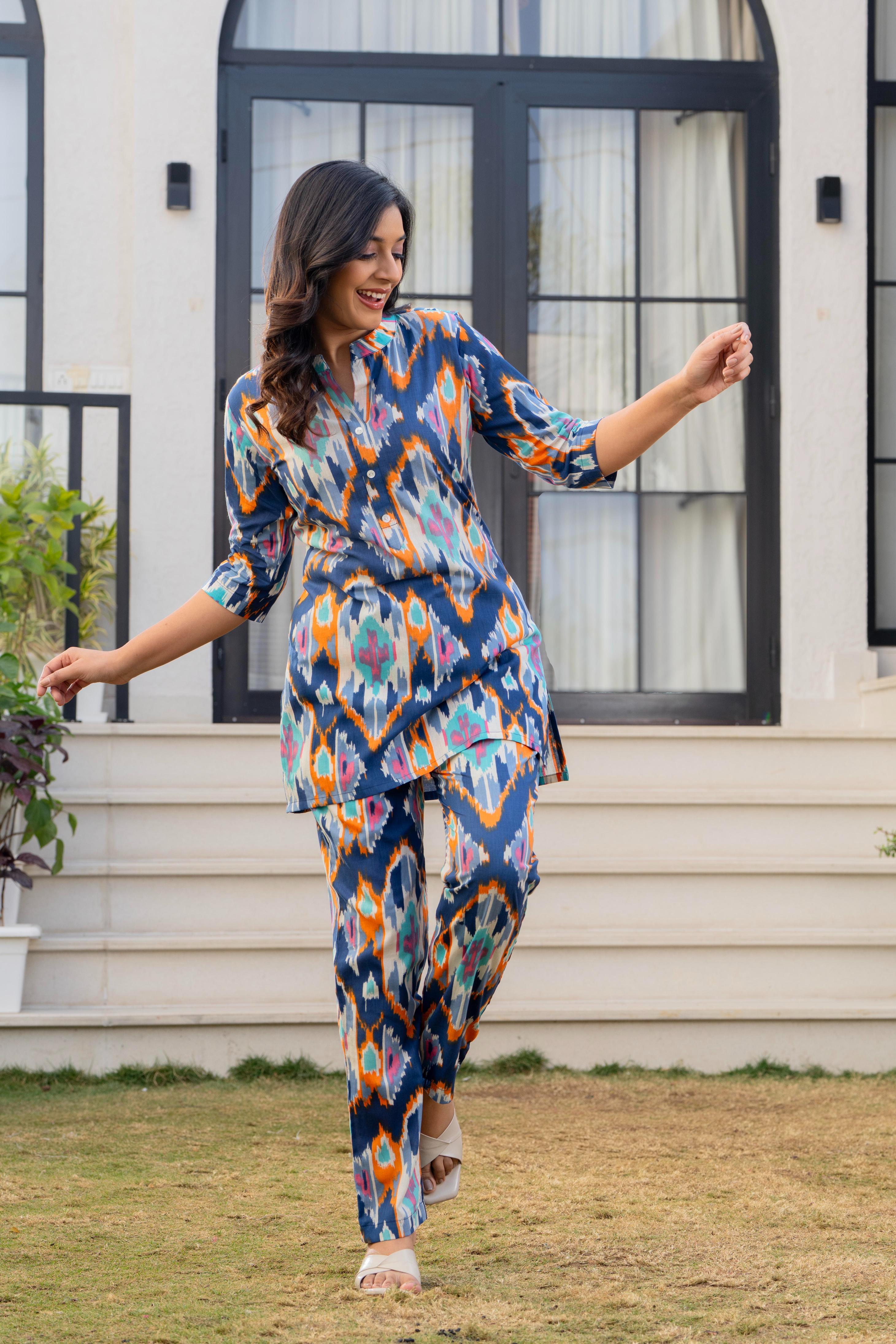Celestial Blue Ikat Cotton Co-ord Set
